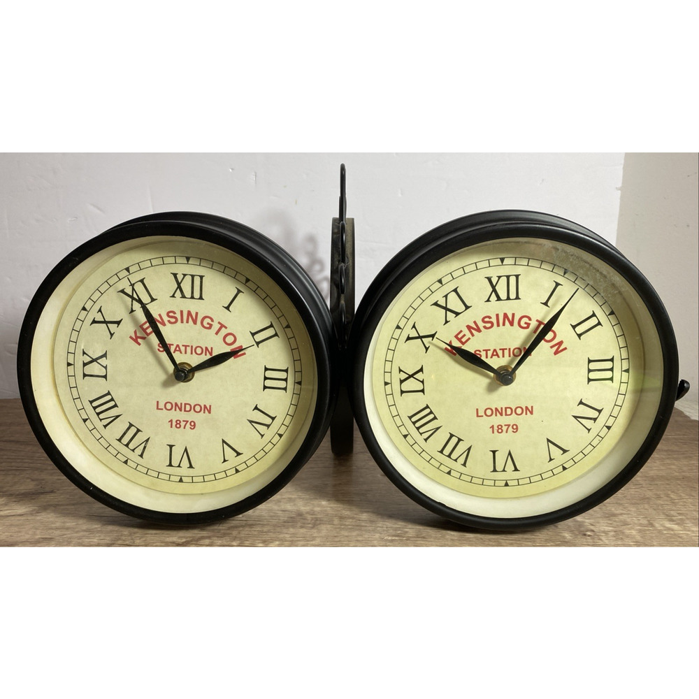 Double Sided Station Wall Clock Black Kensington Station Display Metal Frame 10"